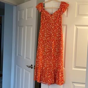 Lulus Red Flora OTS Midi Dress